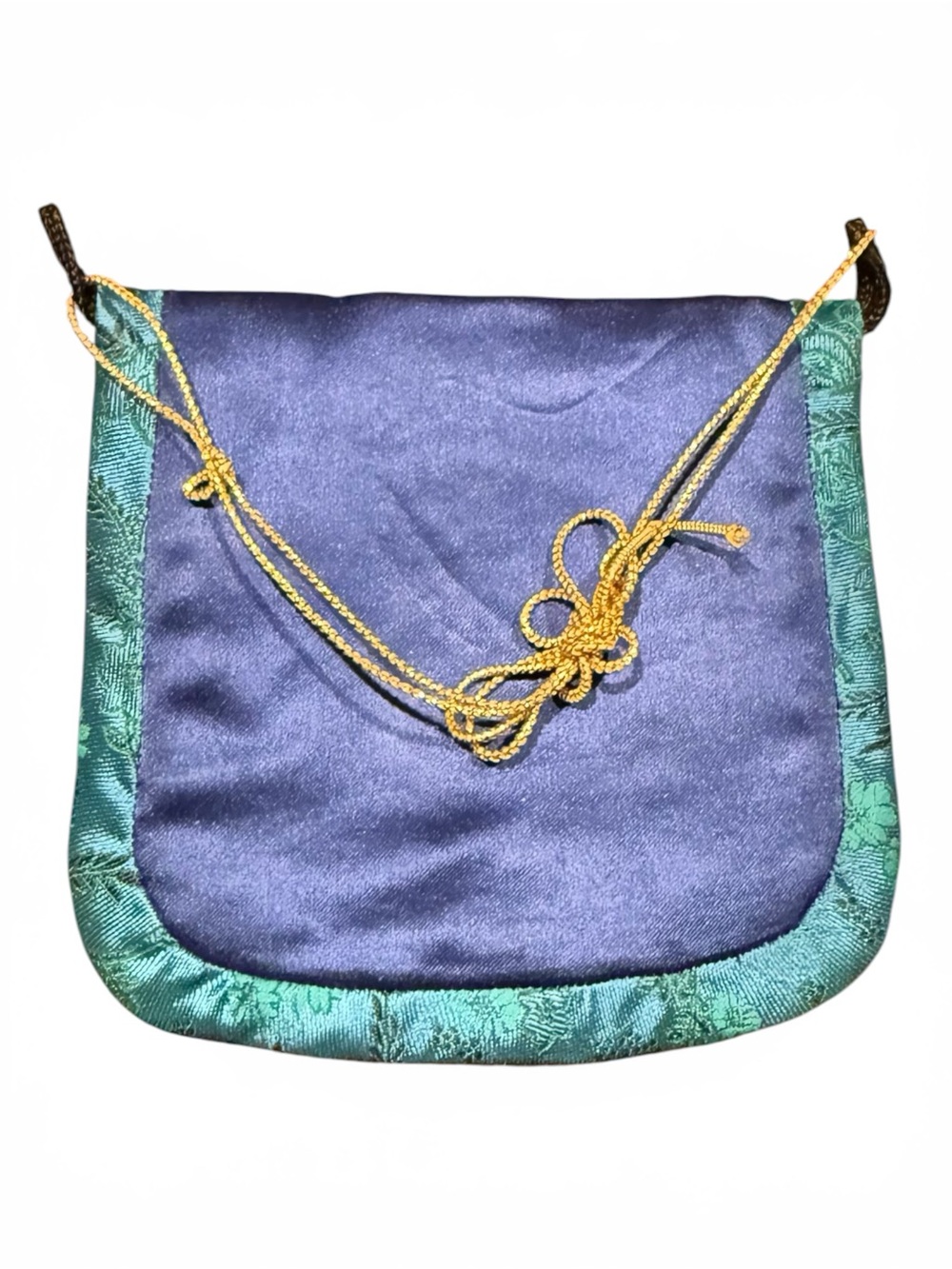 Vintage Chinese Silk Embroidered Dragon Pouch Purse Blue Brocade Bag - Picture 4 of 7
